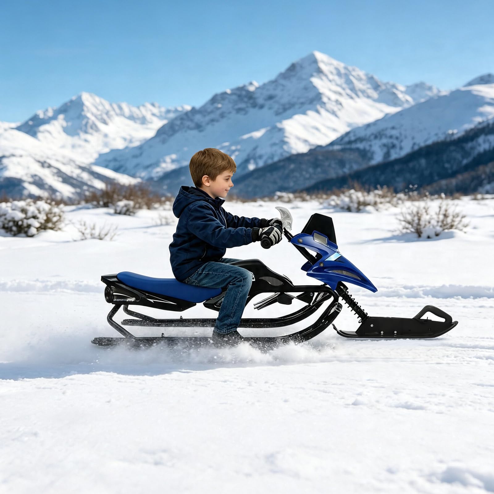 Luge Enfant Ski Neige, 3 Skis Fer & PE, Freins Sécurité, Siège Réglable