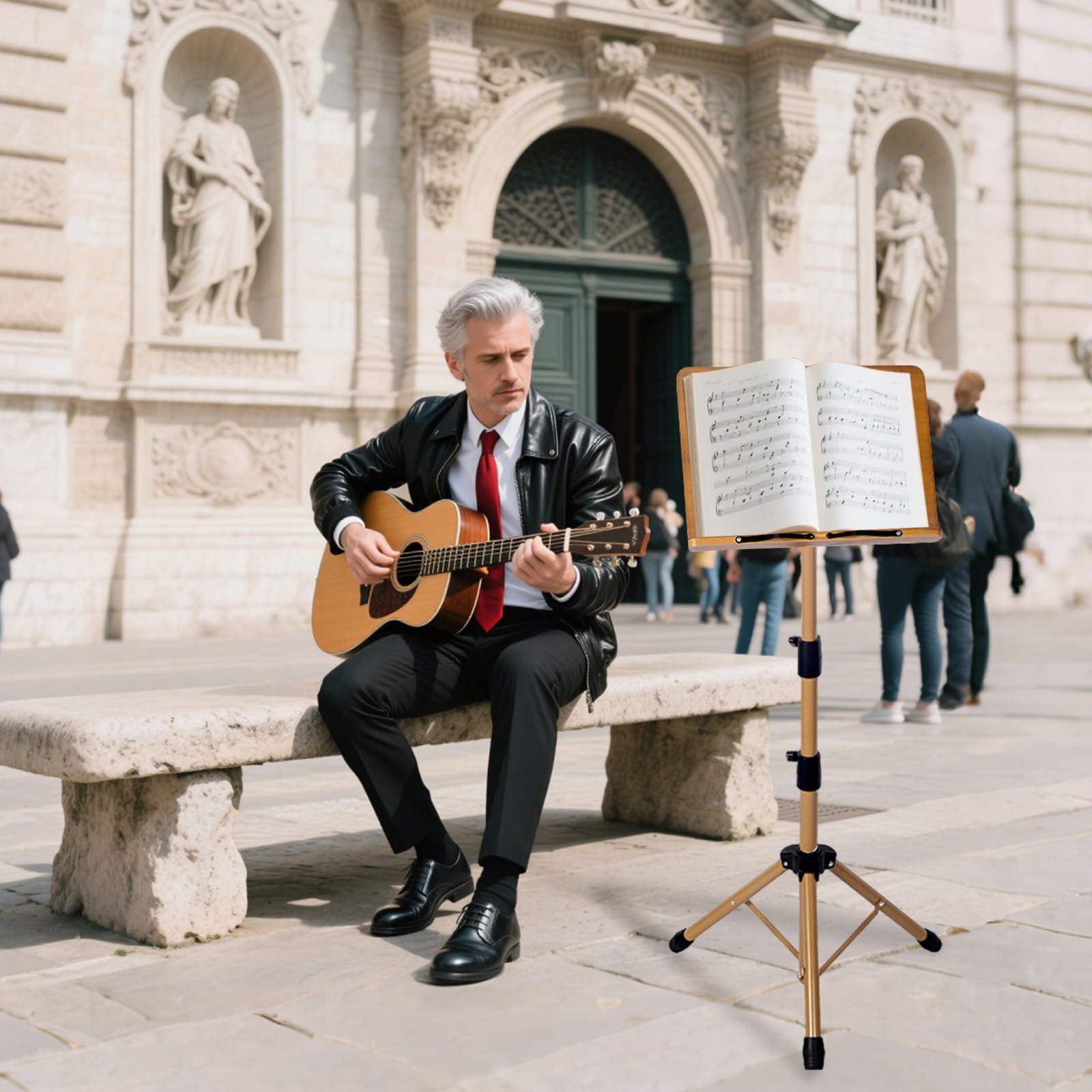 Notenständer – Tragbarer Notenständer mit Tragetasche, verstellbarer Schreibtisch-Bücherständer aus Holz & Metall, Podium-Lekterpult-Halter für Gitarre, Ukulele, Violinenspieler