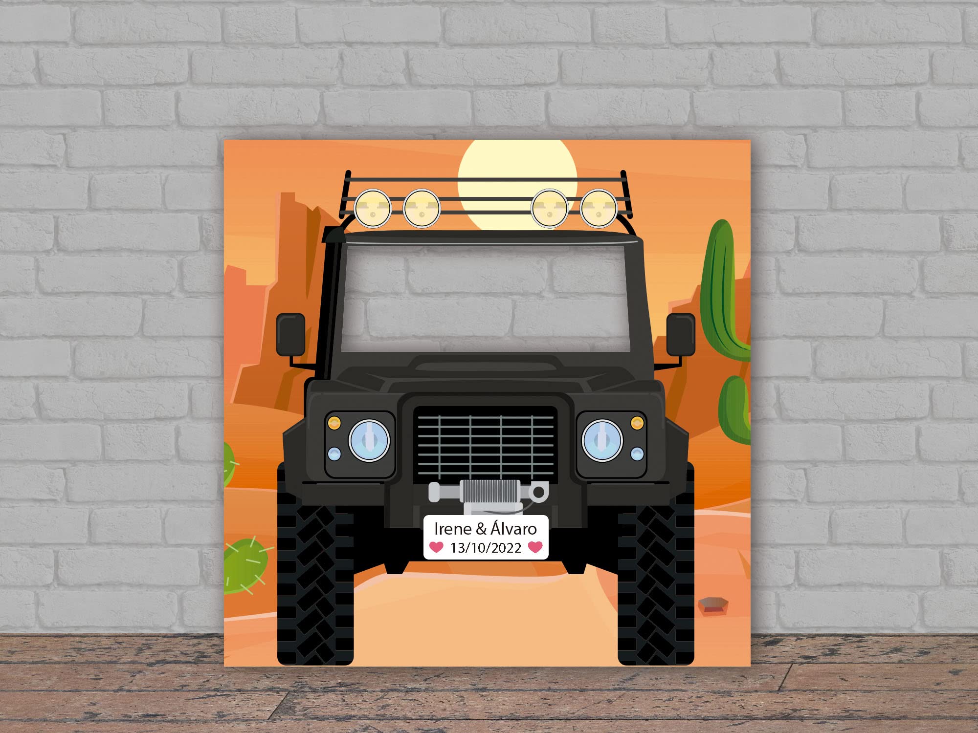 Oedim Photocall Coche Negro Desierto Personalizado Boda, 140x140cm, Photocall Decorativo para Eventos o Celebraciones puntuales, Photocall Divertido