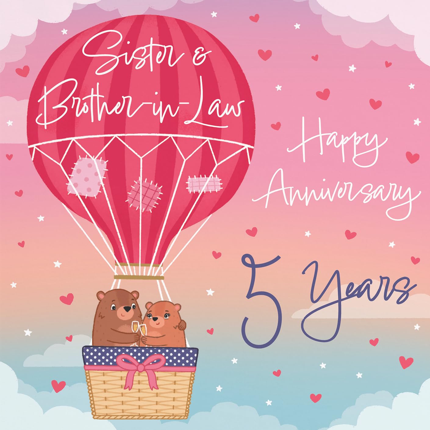 Hunts England, 5th Sister And Brother-in-Law Hot Air Balloon Anniversary Card, Cute Bears Collection - Image 2