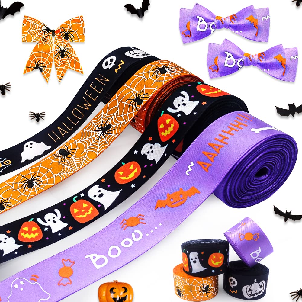 Rubans Halloween citrouille noir orange violet pour emballage cadeau et décoration fête