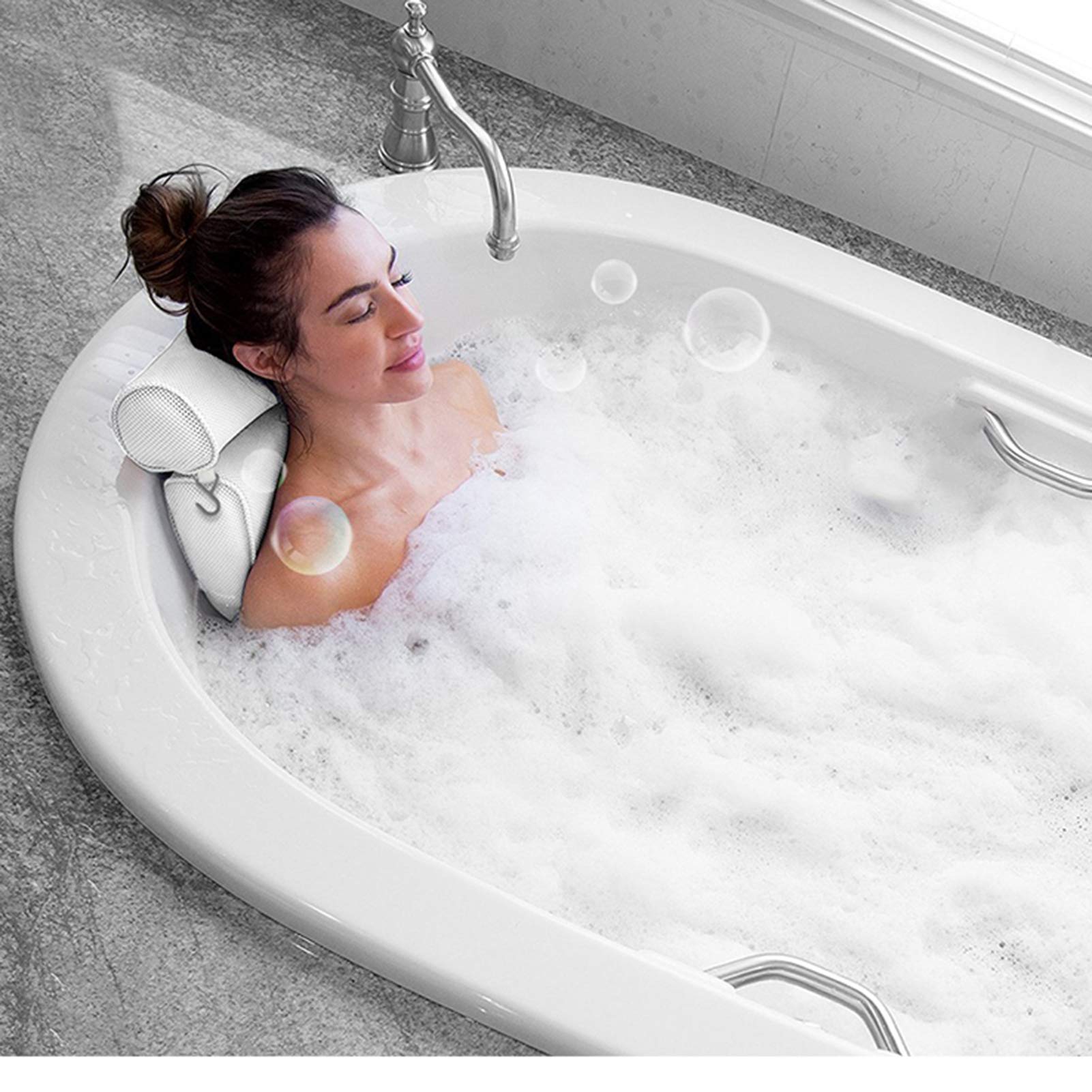 Poduszka do wanny MyrRhe Spa: siatka powietrzna 3D, podparcie szyi i pleców, miękka, 6 przyssawek