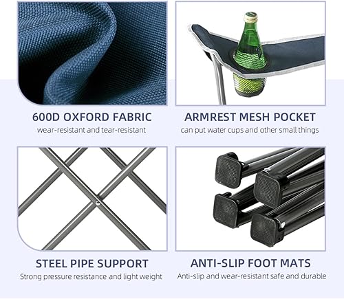 Miniatura 8 de Silla de director plegable con soporte para tazas, silla de campamento resistente para adultos, silla de césped portátil para exteriores, azul