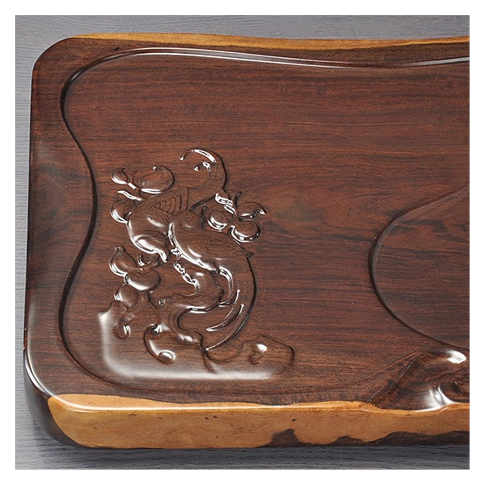 Bandeja de té de madera, tallado de ébano sólido, bandeja grande para servir té chino Kungfu para juego de té, diseño de superficie plana completa para experiencias de té elegantes