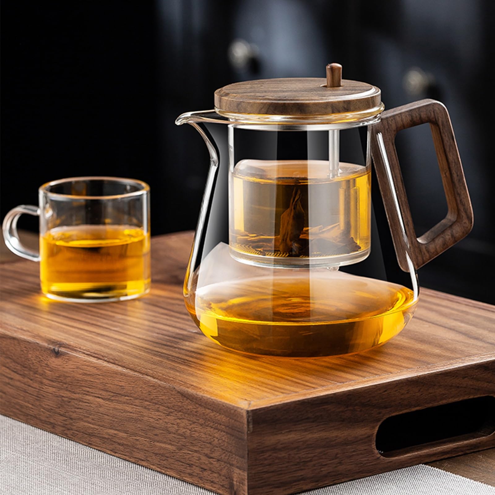550ml Water Separation Glass Teapot with Wooden Handle, Holzdeckel Teekanne Glas Mit Siebeinsatz Glaskanne KäLtebestäNdiges Und HitzebestäNdiges, Enchantipot Magic Tea Pot(750ml 12 * 7.5 * 7.5cm)