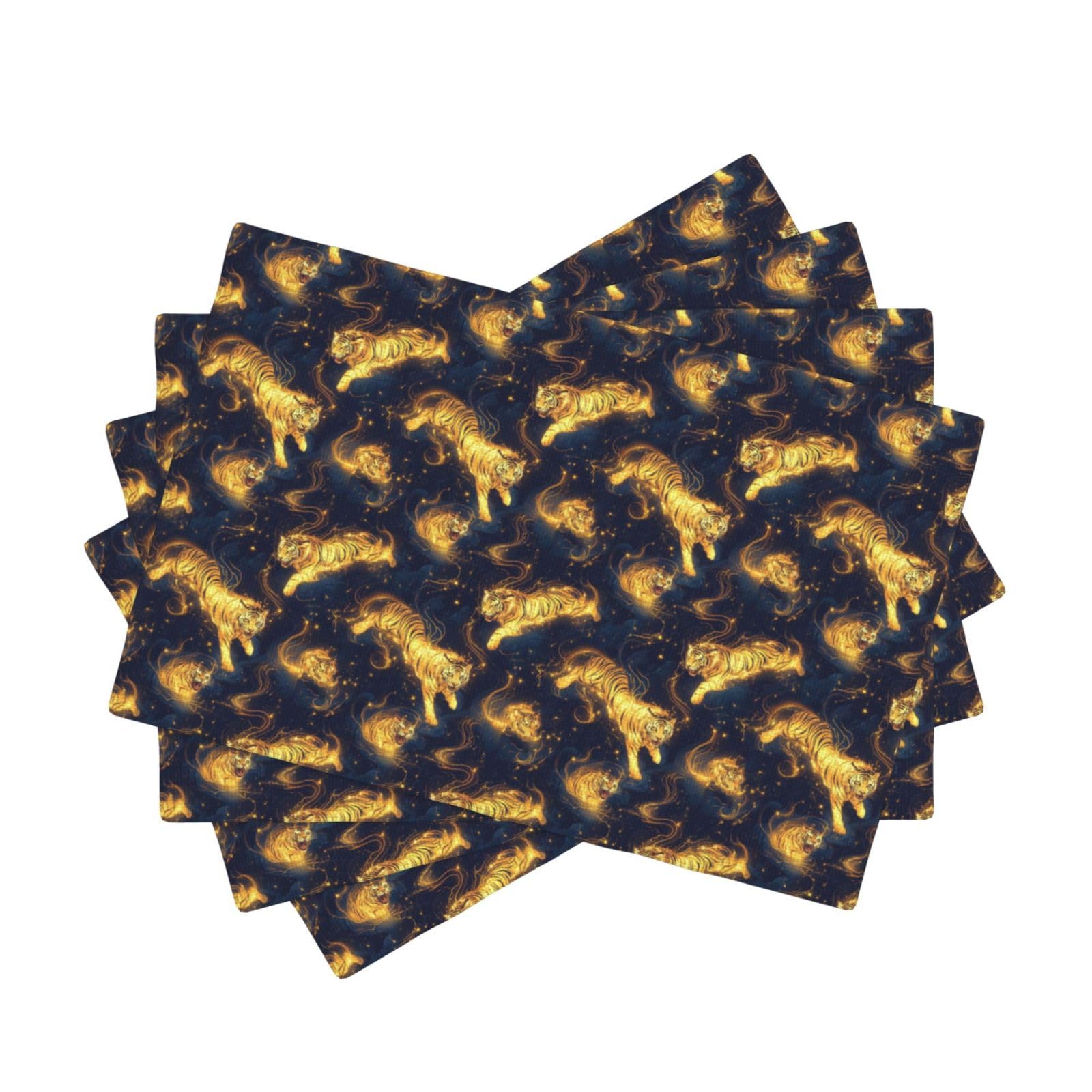 Sets de table double résistant à la chaleur et lavables motif tigre doré chic
