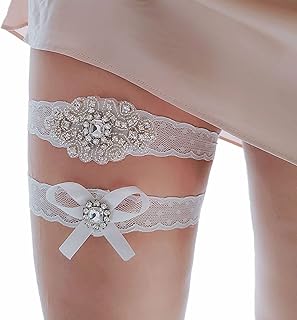 Rhinestones Wedding Garters for Bride, Flower Leaf Style Garters for Bride, White Garters for Lace Garter Belt Bridal Garter Set,Bride Wedding Garter Belts Lace Bridal Garter 2 Piece