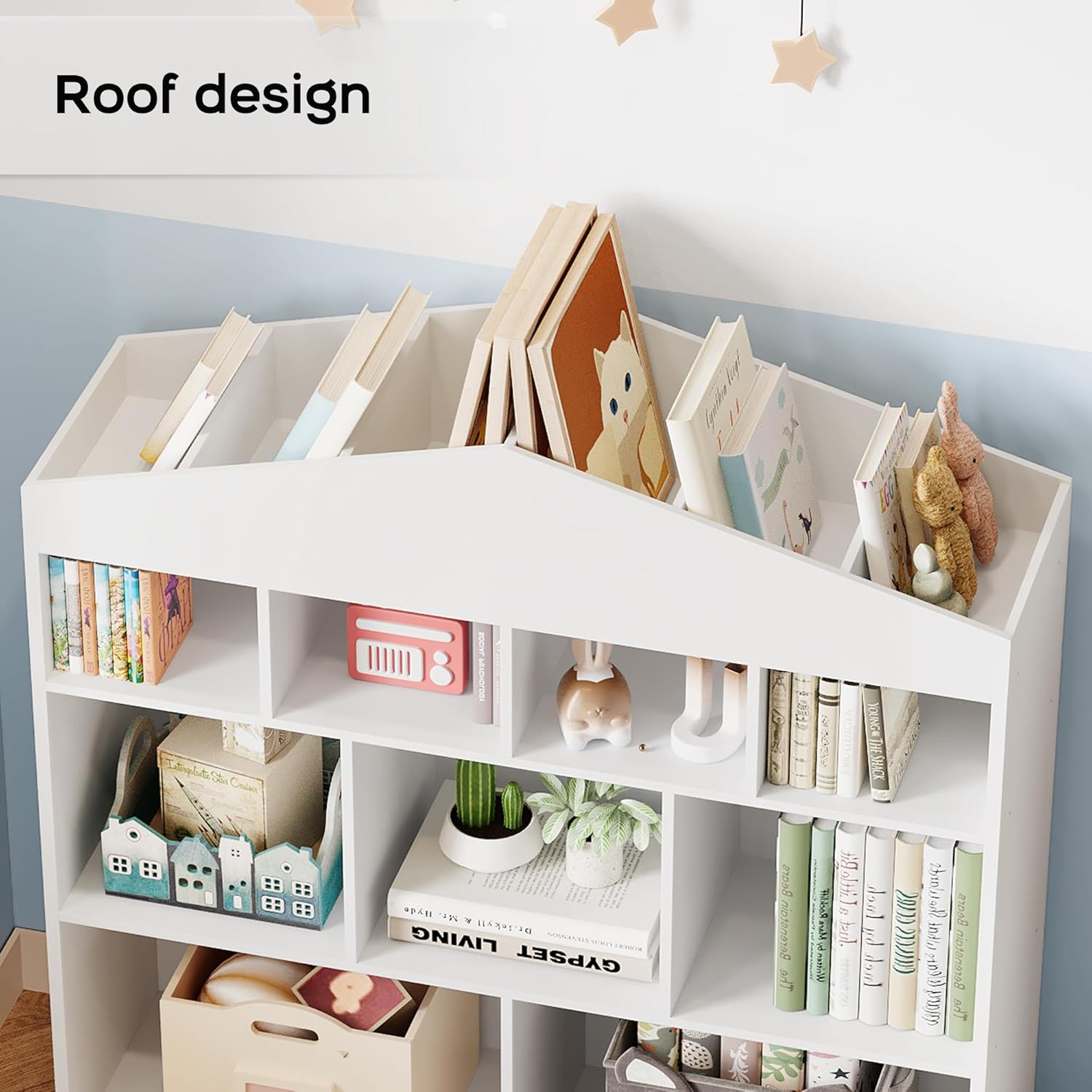 GarveeHome Kids Toy Storage Organizer 40.7 in Width Dollhouse Nursery Bookshelf with 9 Storage Cubbies Classroom Wooden Display Bookcase Toddler Toy Chest for Playroom