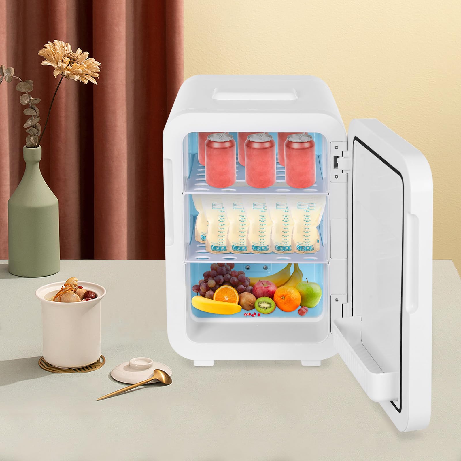 KWHXJ 20 Liter Mini Fridge with Temperature Control, Multifunctional Adjustable Heating/Cooling Single Door Refrigerator LED Digital Display for Car, Office & Dorm,10.7x13.6x16.6 Inch