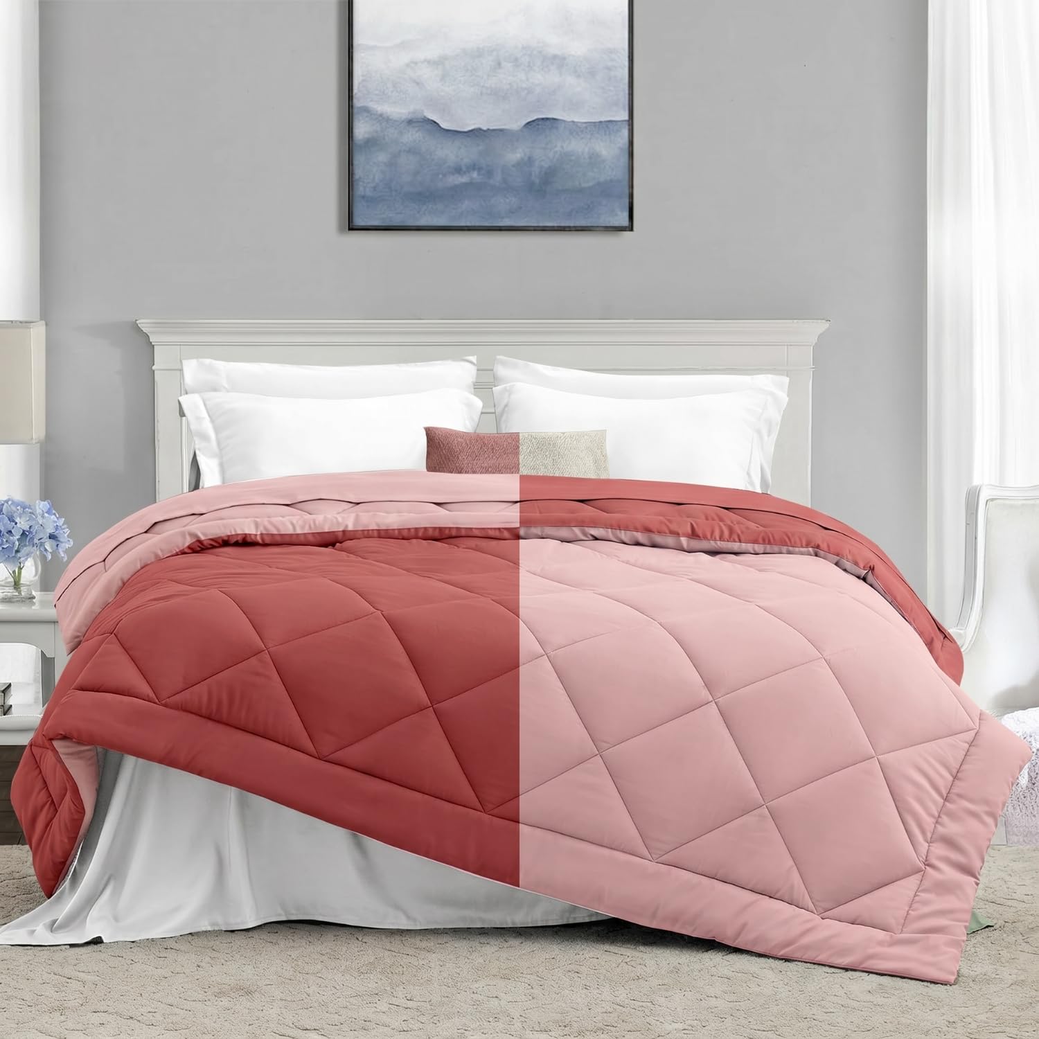 haus & kinder Comfy Flip Reversible Double Bed Comforter for AC Room & Winter | Ultrasoft Cotton Blanket | Fluffy All Season Single Bed Quilt | Peach & Terracotta | 200 x 220 cm-image-13