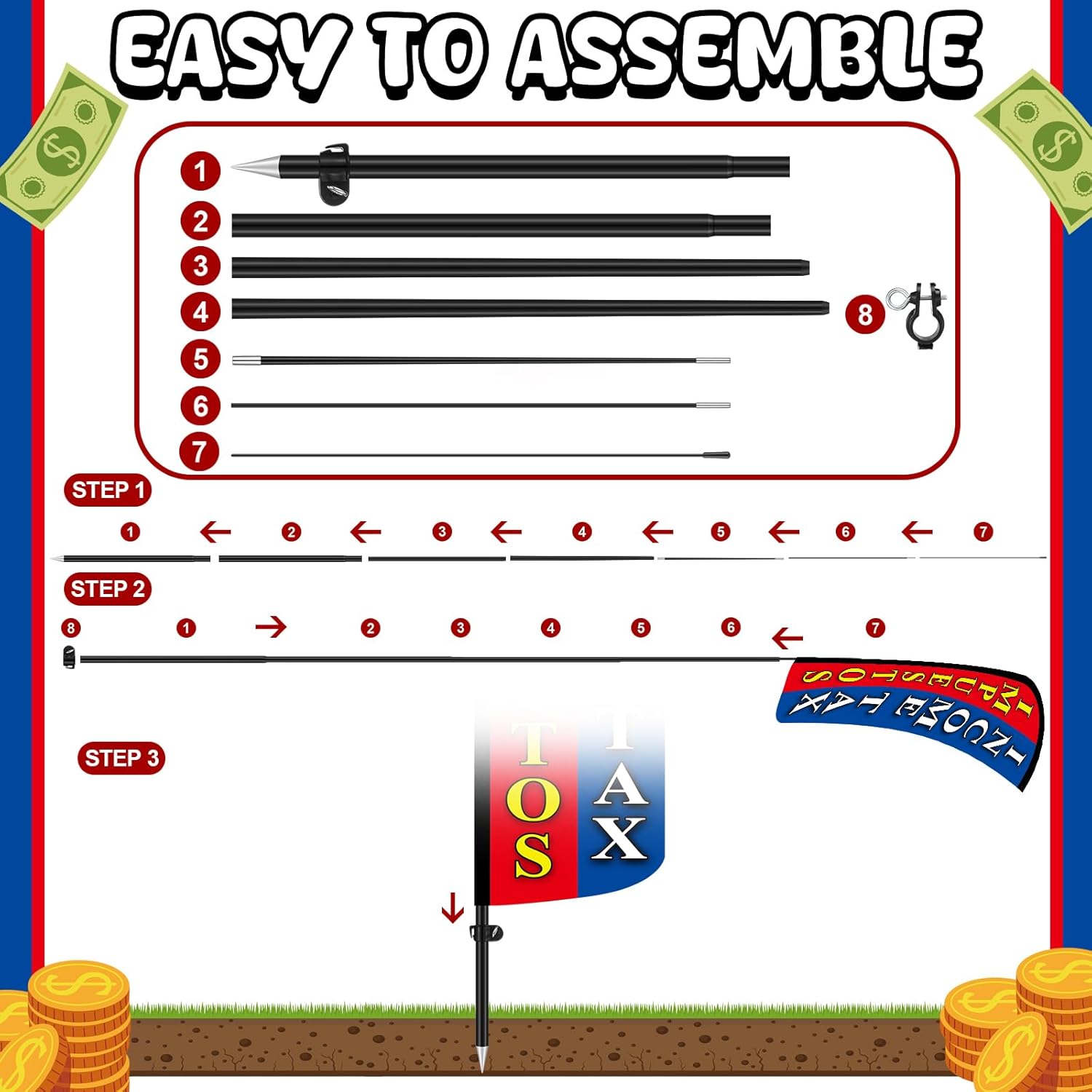 2 Sets 8.2 ft Impuestos Income Tax Feather Flag Banner with Pole Kit Tax Swooper Signs for Business Outdoor Advertising - Image 3