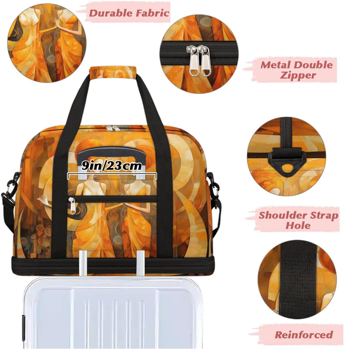QsirBC African Classic Texture Gym Bag for Women Duffle Tote with Shoes Compartment Men Weekender Duffel for Dance Travel Sports Swimming Overnight
