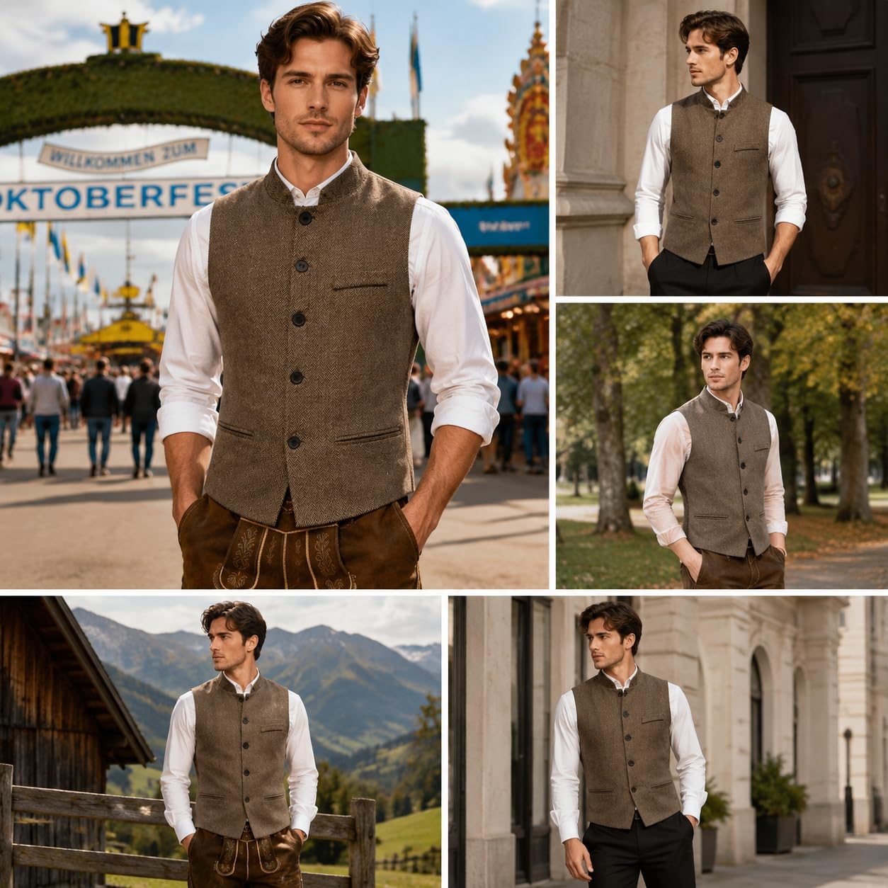 Gilet Da Uomo Per Oktoberfest, Gilet A Spina Di Pesce, Gilet Vintage Tradizionale Con Tasca, Vestibilità Slim, Giacca Casual Senza Maniche, Gilet Bavarese Tradizionale Per Festival, Matrimoni E Fes