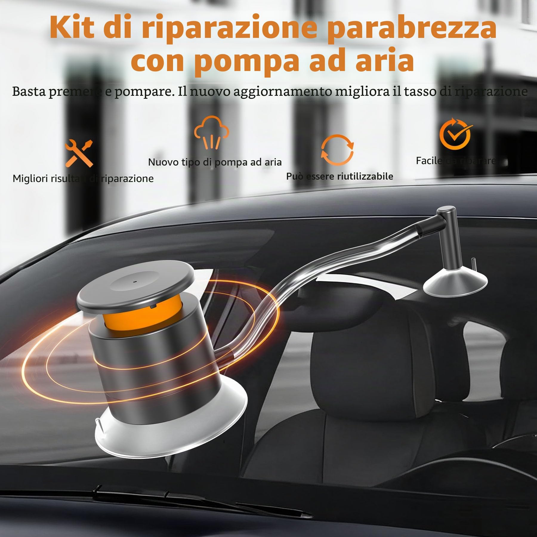 Kit Riparazione Parabrezza Universale, Kit Riparazione Vetro Auto con Pompa a Vuoto, per Riparazioni di Chip e Crepe, a Forma di Stella, Set di Riparazione in Vetro Veloce e Semplice