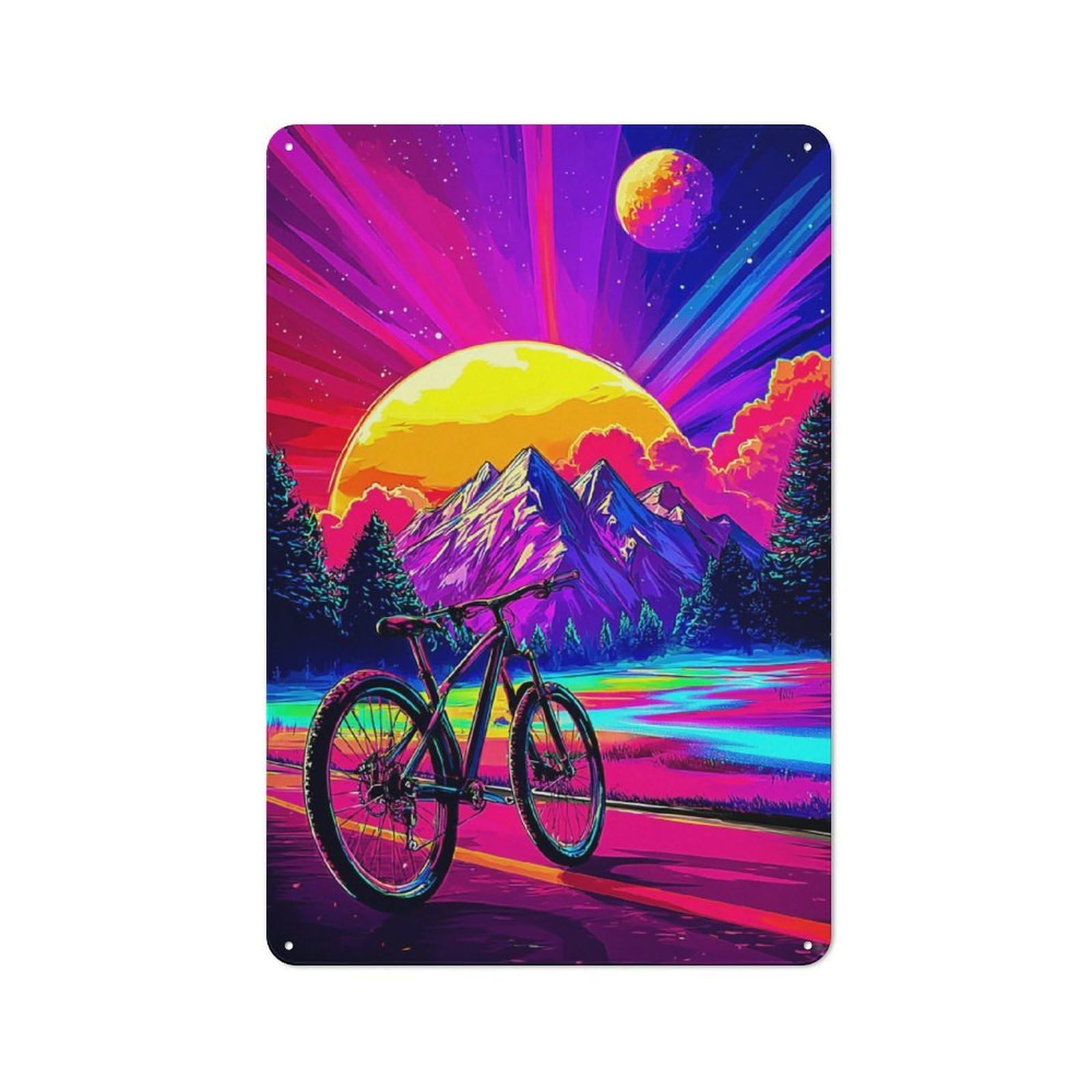 Junmoney Neon Bicycle Dreamscape 30X20cm Vintage Tin Sign With For Hobby Room Or Studio, For Winter Interiors And Metal Sign Collectors