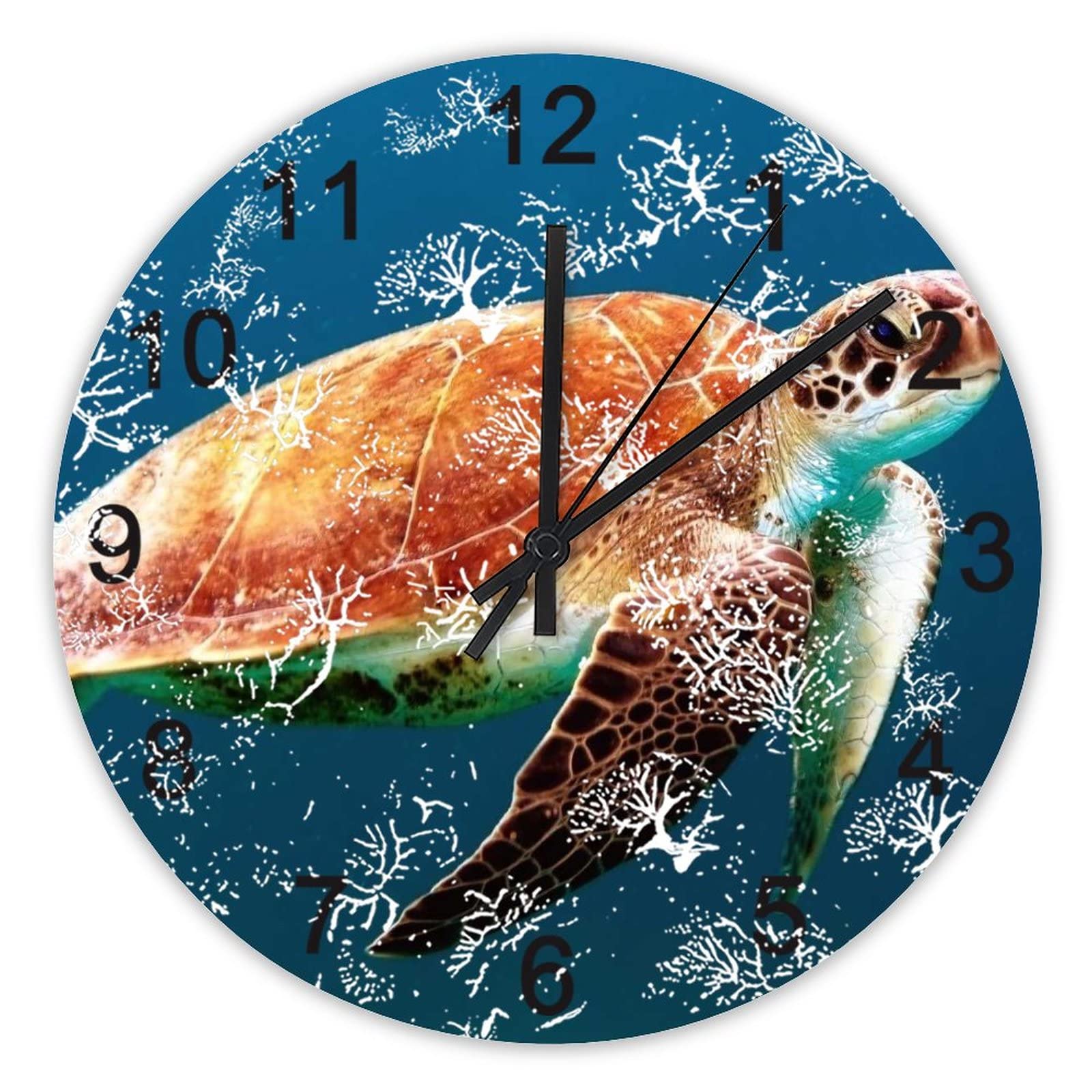 Horloge murale silencieuse tortue de natation pour décoration maison et bureau
