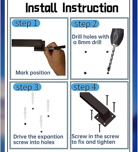 Miniatura 7 de Barandilla cuadrada industrial de 1 a 20 pies, soporte de barandilla de metal negro de hierro forjadopasamanos antideslizante, adecuado para