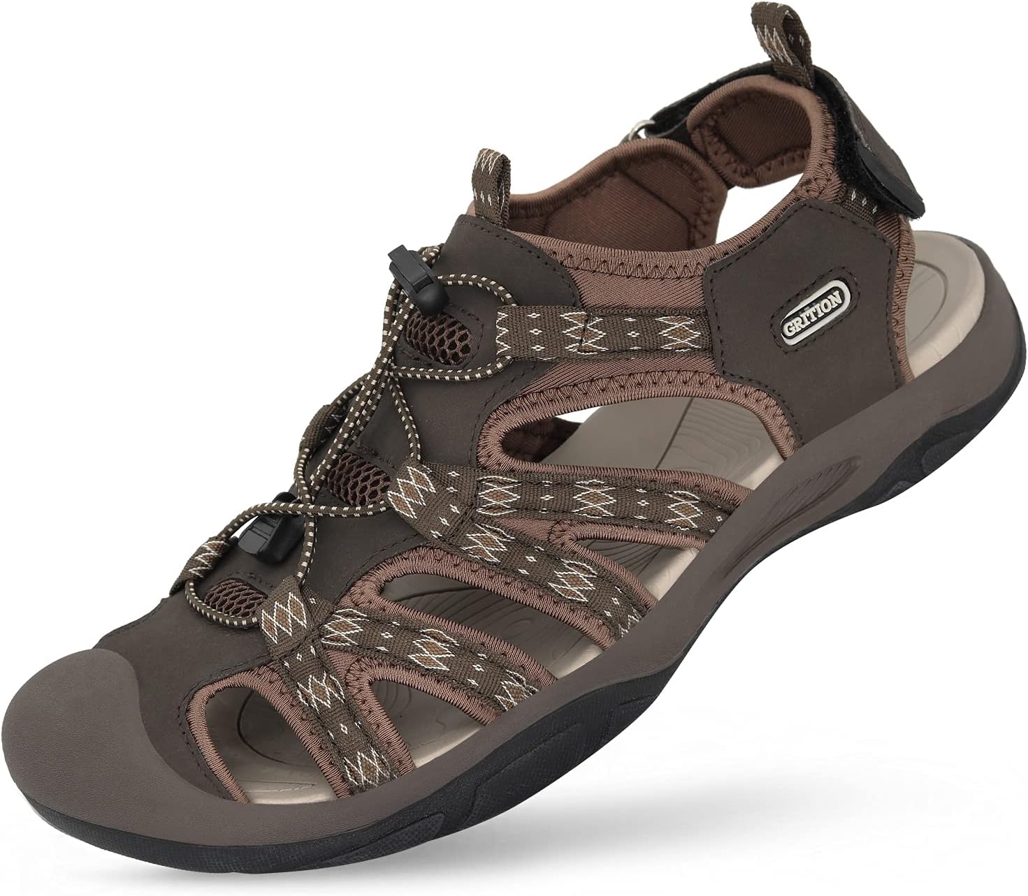 GRITION Mens Closed Toe Hiking Sandals Outdoor, Waterproof Fisherman Athletic Water Sandals for Trekking Walking Sandals Summer Beach