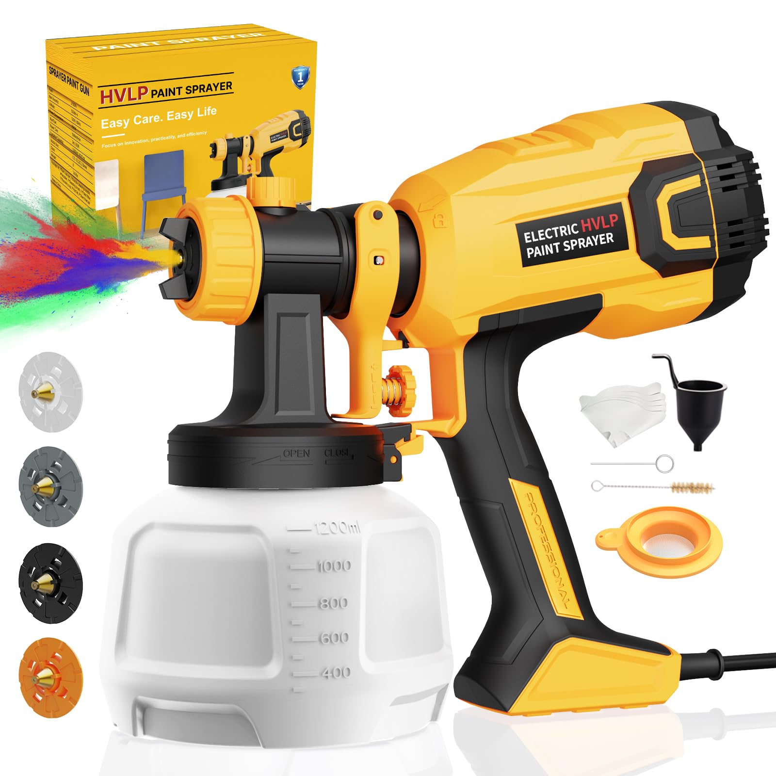 Paint Sprayer, 700W HVLP High Power Electric Spray Paint Gun with 40 Fl Oz Container, Adjustable Spray Width, 4 Nozzles & 3 Patterns, Easy to Clean, for Furniture, House, Fence, Walls, Etc.