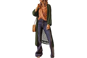 Womens Lightweight Open Front Crochet Long Cardigan