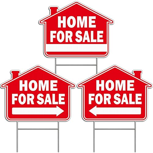 Home for Sale Sign with Stakes, For Sale by Owner Sign Set for Home House Yard, 3Pack-16"x12" Commercial Grade Corrugated Plastic, Double Sided, UV Protected, Weather/Fade Resistant, Easy to Mount