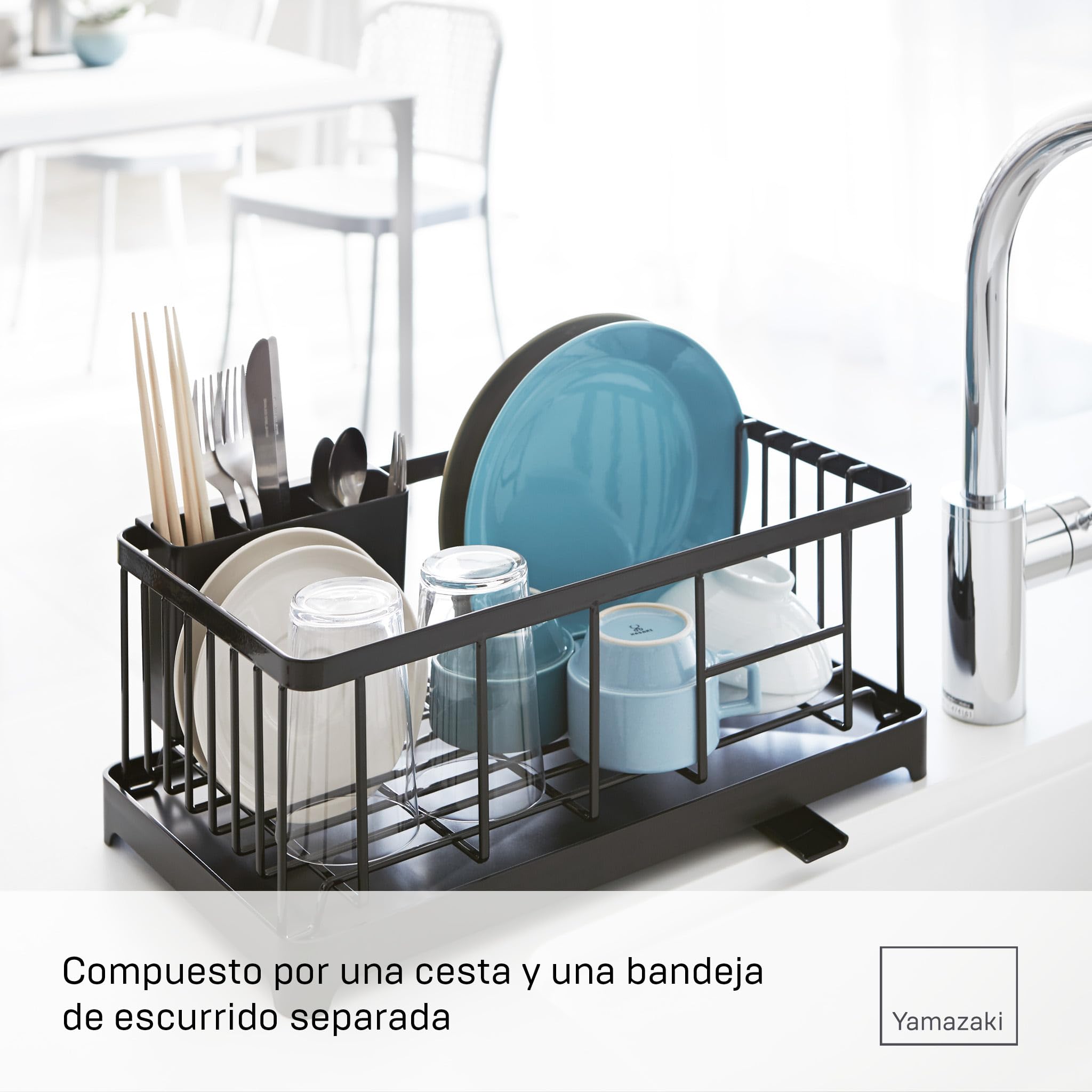 YAMAZAKI Escurridor de Platos de Alambre, Aleación de Acero ABS Resina, Negro, Talla única