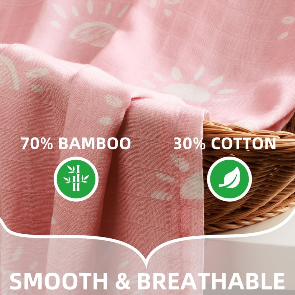4 Pack Baby Girl Muslin Swaddle Blankets 70% Bamboo 30% Cotton Pink Breathable Receiving Blankets Soft and Large 47 x 47 Inches Newborn Essentials Gift for Baby Shower (Pink) - Image 5