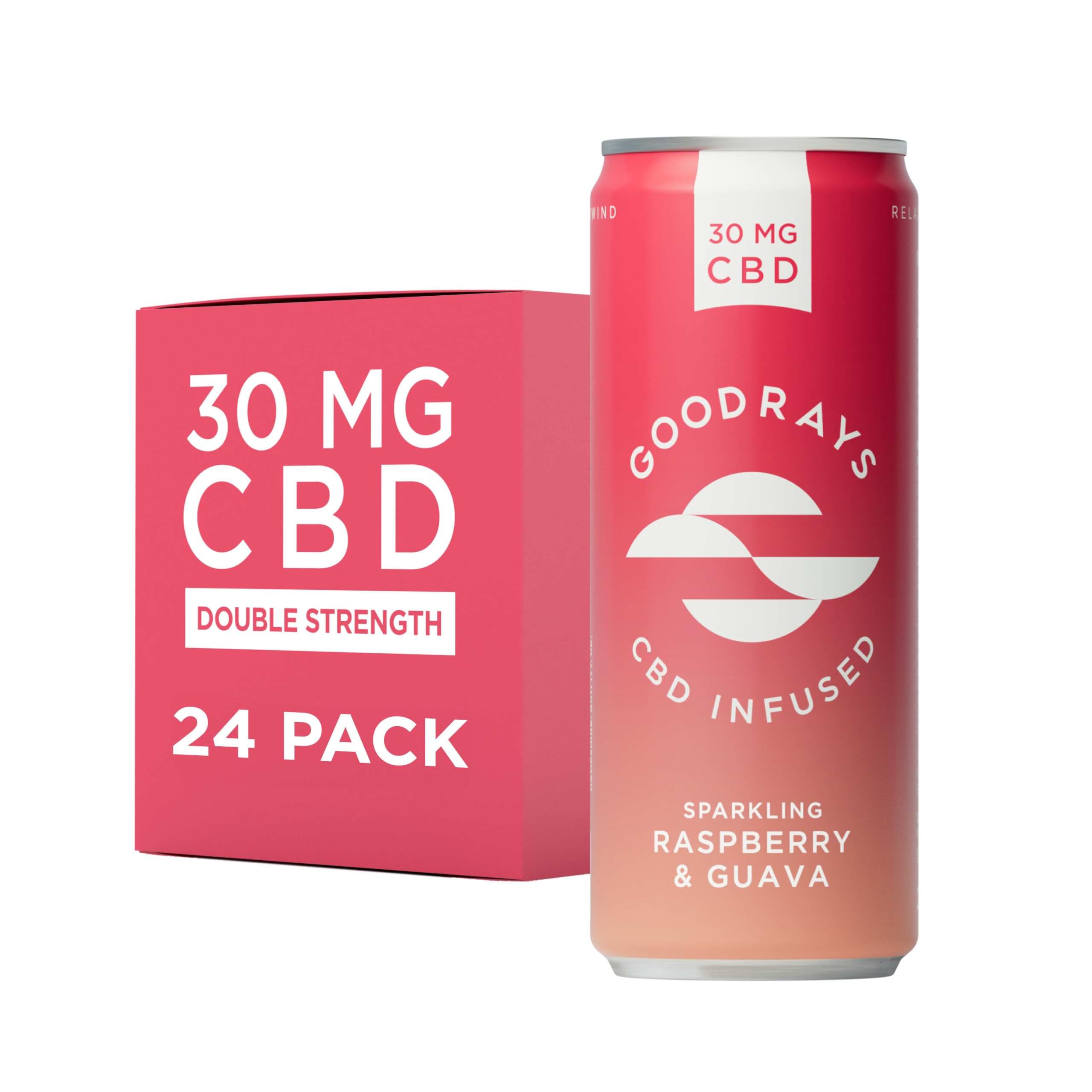Goodrays - 30mg CBD Drink - 24 x 250ml Cans - Raspberry & Guava - Natural Flavours, Low Calorie, Vegan - High Strength (30mg/can), All Natural - Reduce Stress & Unwind