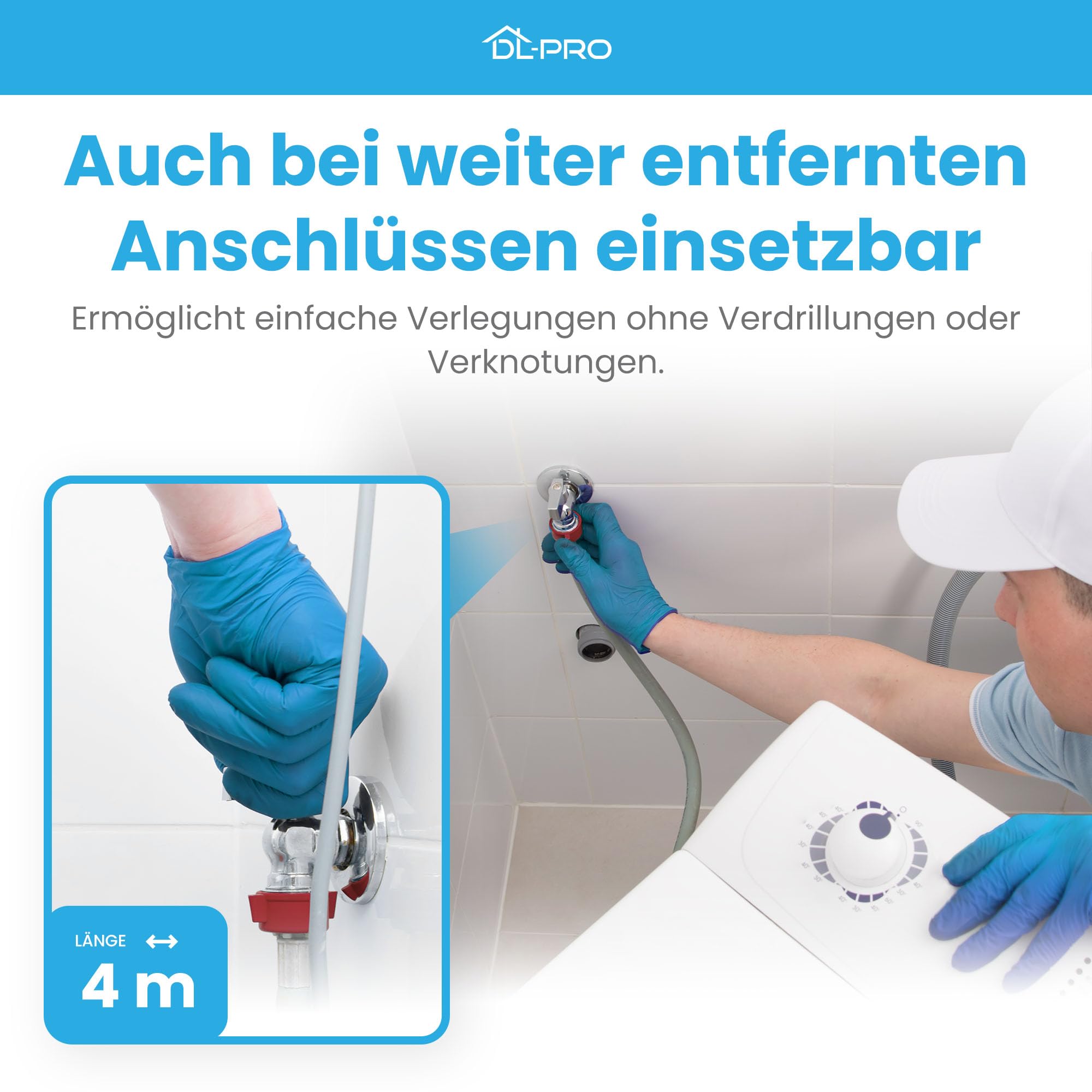 DL-pro Universal Zulaufschlauch 4m 3/4 Zoll Aquastop Schlauch gerade/gewinkelt Sicherheitsschlauch für Waschmaschine Spülmaschine Geschirrspüler 90°C 10 Bar