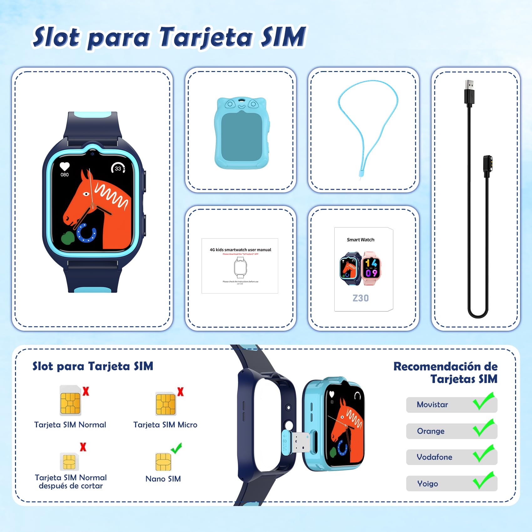 Reloj Inteligente Niño 4G, Smartwatch Niños con GPS, Videollamadas, Ilamadas, Chat de Voz, Modo Escuela, SOS, 1.75" Smartwatch con Linterna, Cámara, Podómetro, Calculadora, Reloj Niño y Niñas