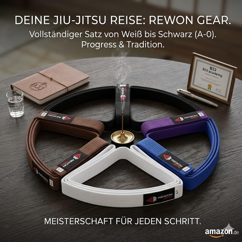 REWON Ceinture de Judo BJJ - Tissu 100% Coton Doux pour la Peau - Ceinture de jiu-Jitsu brésilien (JJB) pour Arts Martiaux, Taekwondo et Kickboxing - pour Adultes et Enfants