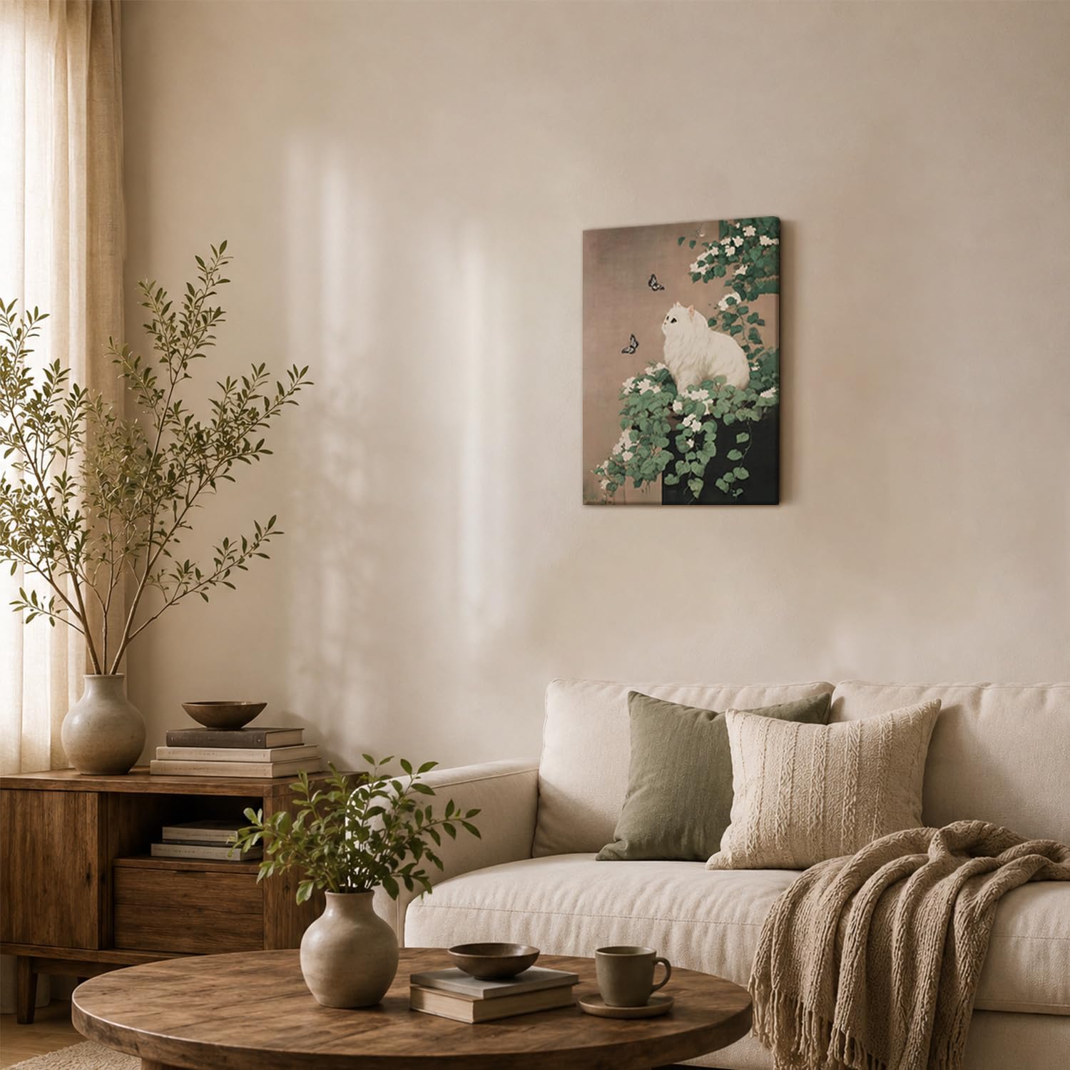 HCJWCXD White Persian Cat Canvas Wall Art 16x24 Framed Animal Poster 1pc image 2