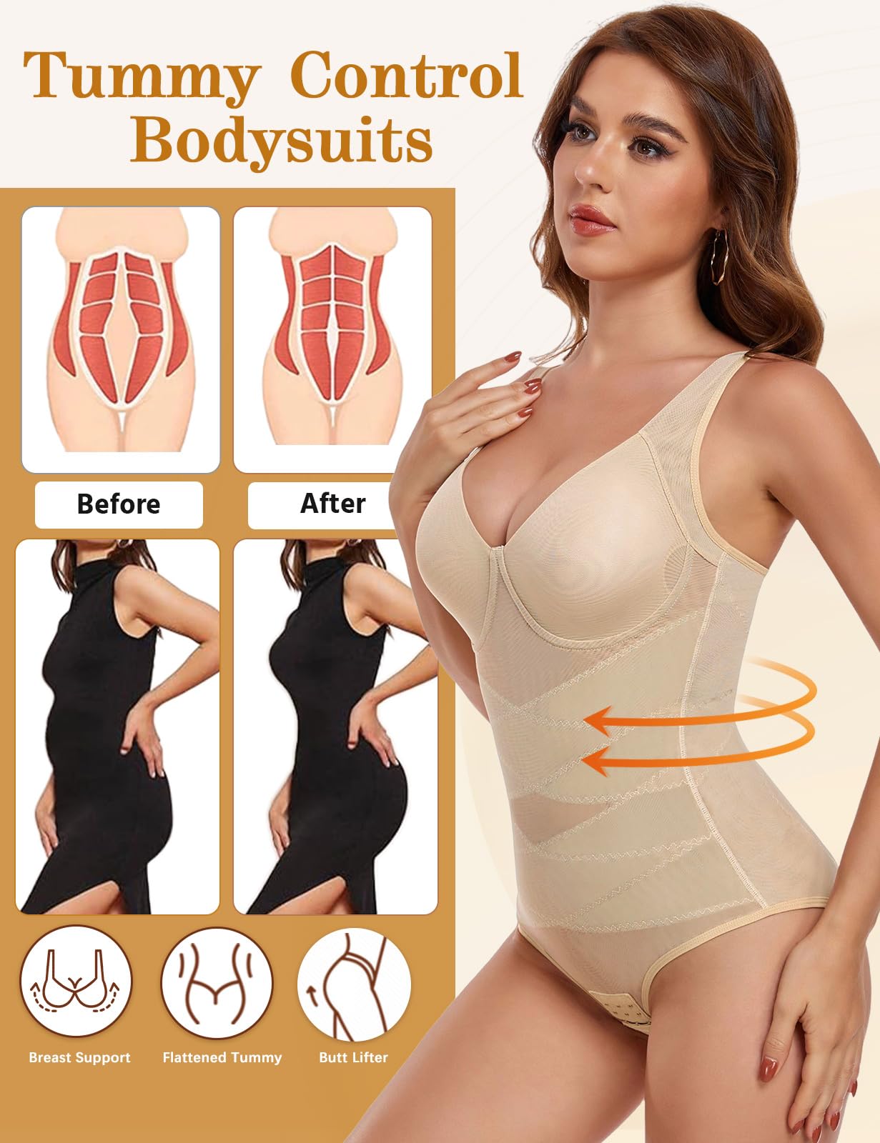 UMIPUBO Body Gainant Femme Ventre Plat Gaine Amincissante Bodysuit Shapewear Couture Camisole Top Corset Invisible Minceur Combinaison Filet Col V Body Shaper Sculptants avec Soutien-Gorge