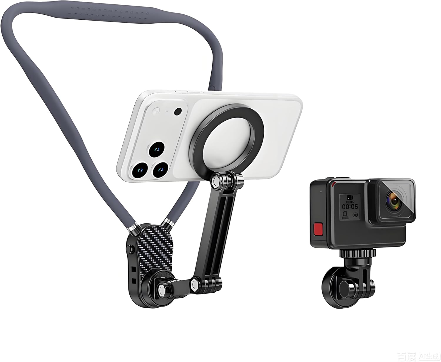 2 in 1 Magnetic Neck Phone Action Camera Switchable Holder, POV/Vlog Recording Hand Free Neck Mount, Anti-Shake Chest Strap, for iPhone Android Gopro Insta360 DJI Osmo