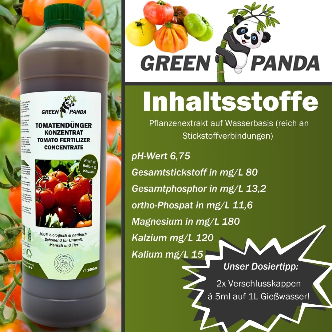 GreenPanda Tomatendnger flssig - 1000ml Calciumdnger Tomaten -  Tomatendnger Bio konzentriert - Tomato fertilizer - Tomaten Dnger zur  verbesserten Ernte & intensiveren Geschmack (1 Liter) : Amazon.de: Garten
