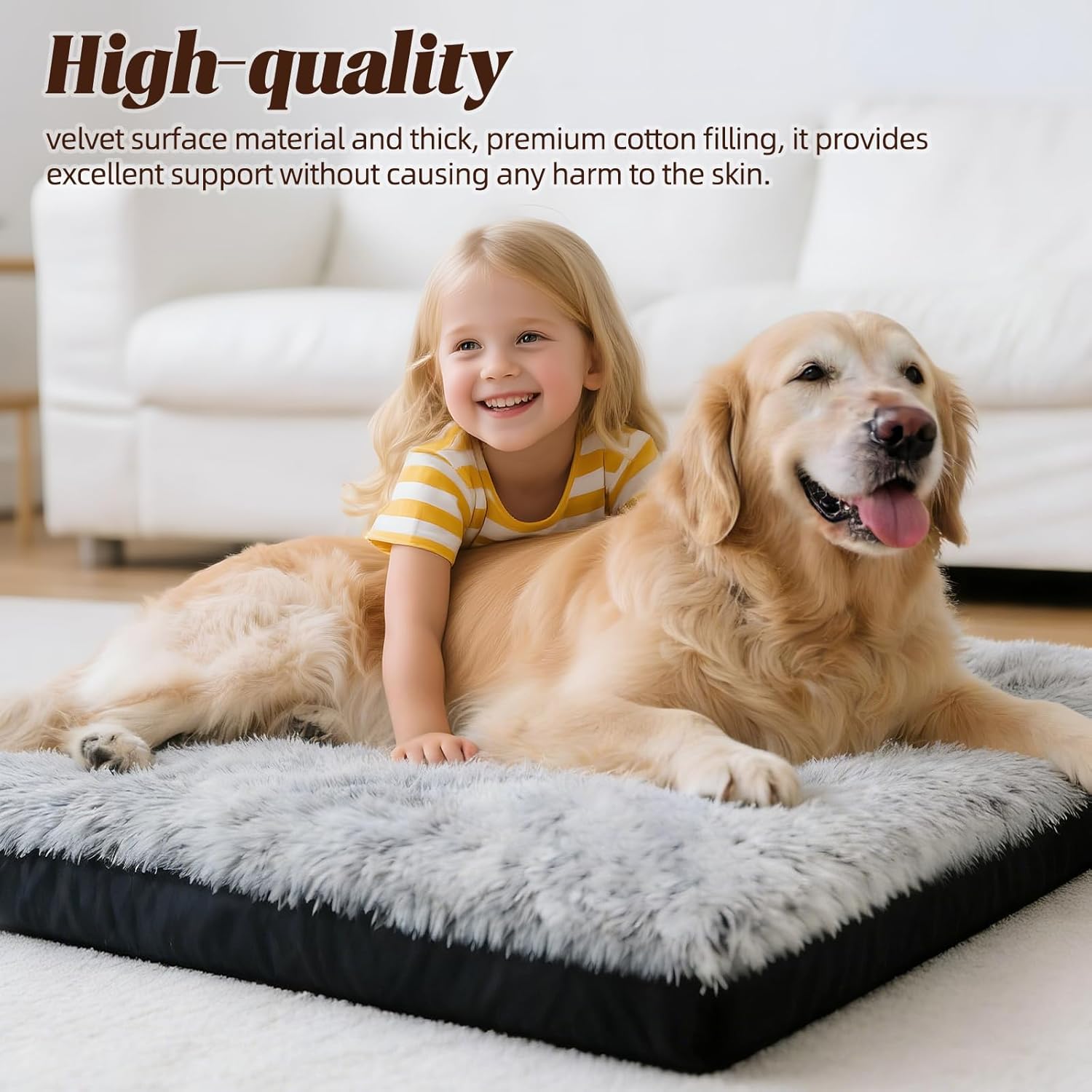 KISYYO Premium Washable Orthopedic Dog Bed – 35" Extra Large Crate Mat with Non-Slip Base, Plush Support for Pets Up to 65 lbs, Grey