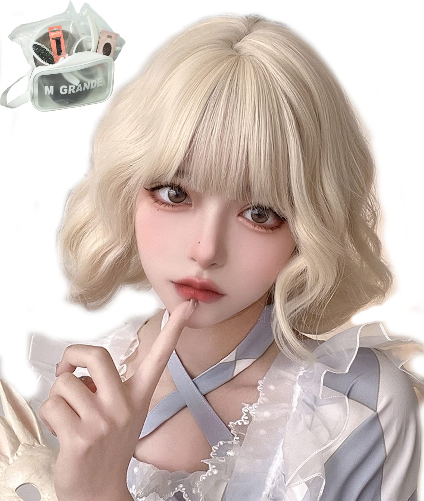 MGRANDE wig premium line 【 active top stylist produce 】 6 items set inner color line women's original wig semi-long small face effect（gold beige curl