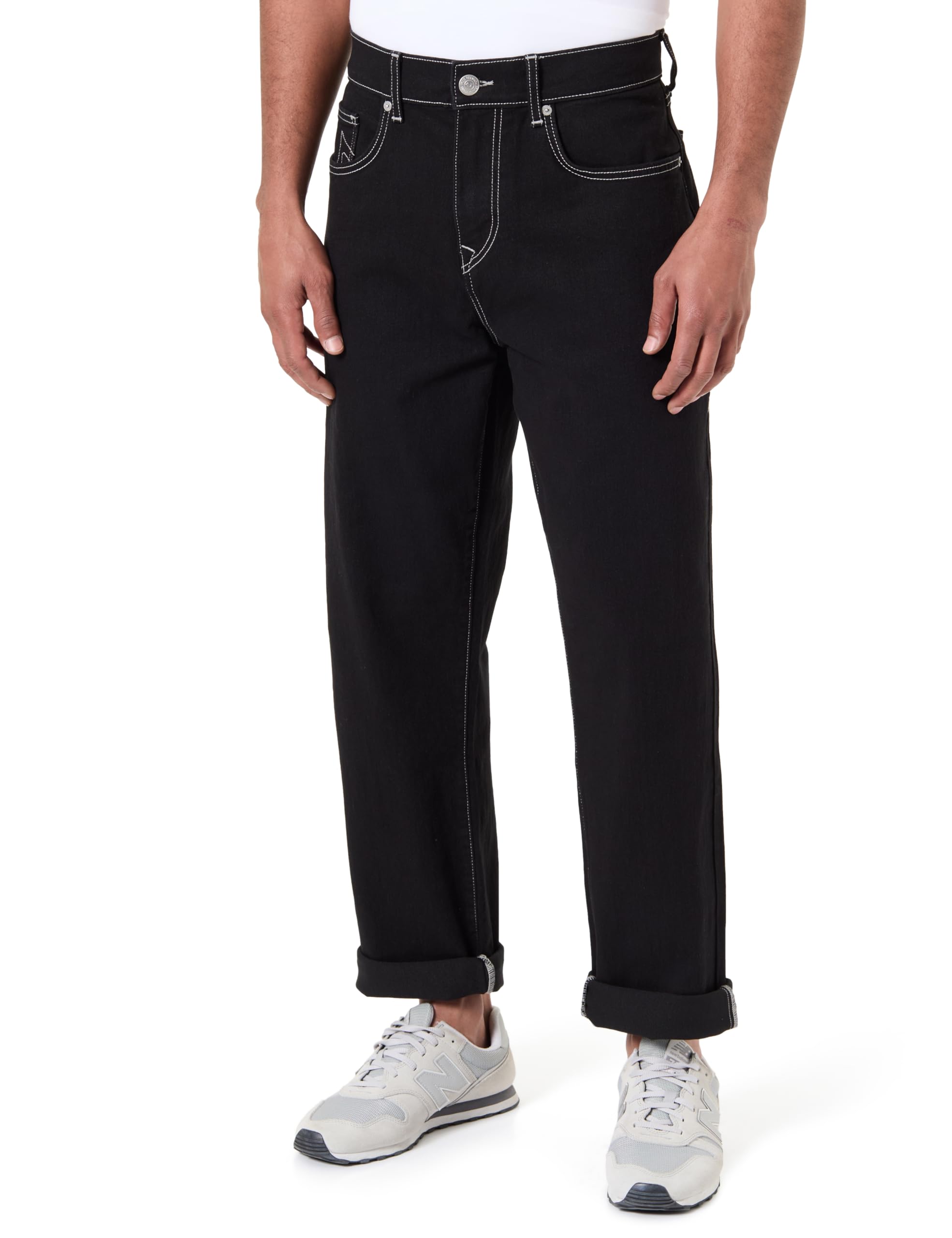 True Religion Bobby Single Needle - Pantalón Holgado sin Solapa para Hombre, Color Negro, Talla 34