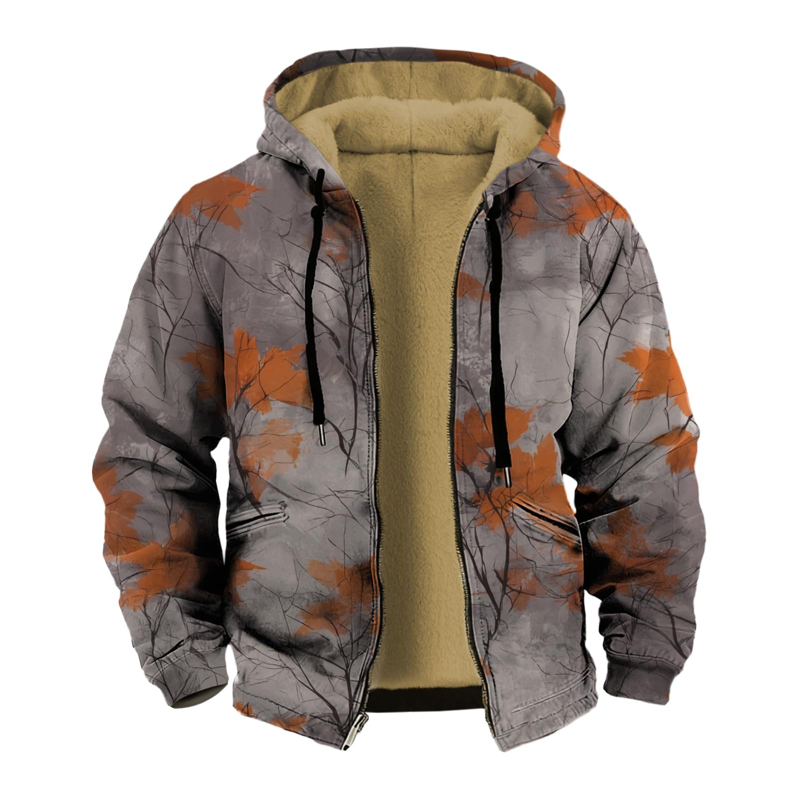 Mens Winter Coats Long Sleeve Sherpa Fleece Lined Full Zipper Retro Ethnic Print Big And Tall Fashion Warm