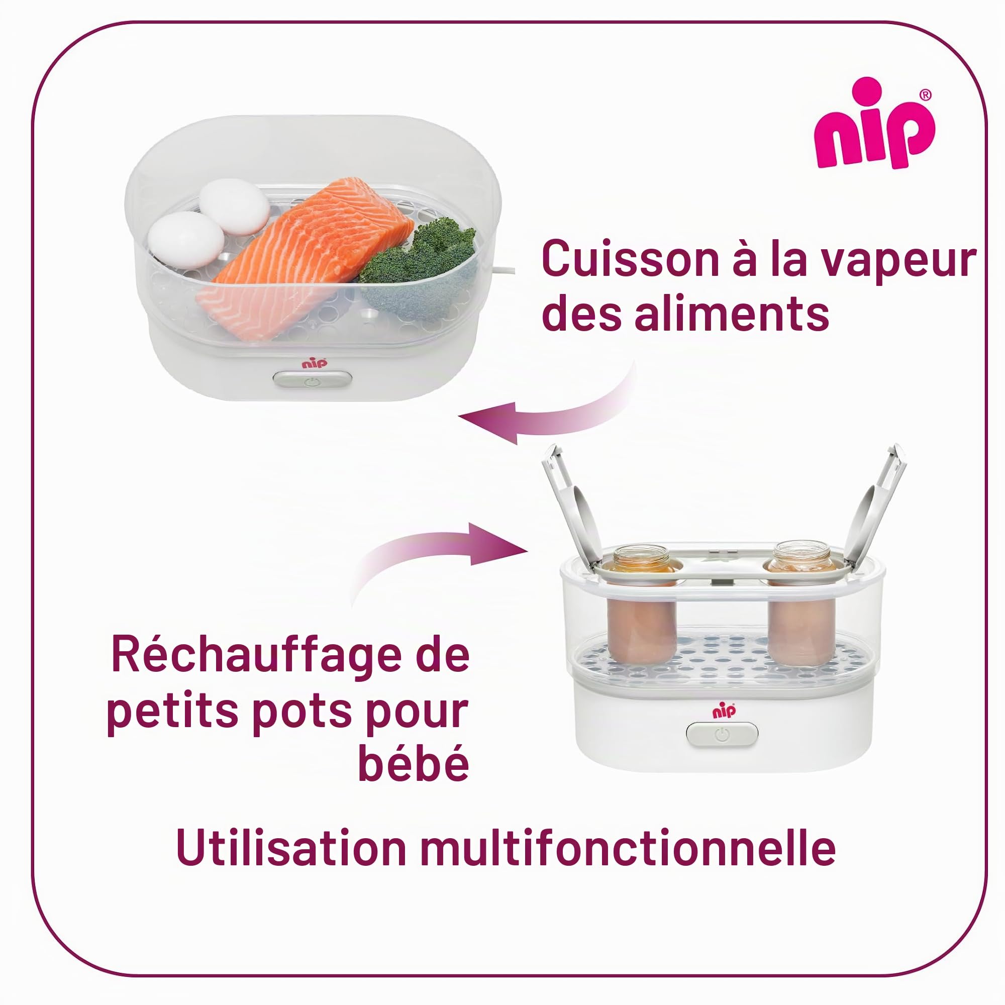 NIP Stérilisateur biberons : vaporisateur pour jusqu'à 6 biberons, tétines + accessoires, stérilisation rapide et sûre à la vapeur en seulement 9 minutes, avec arrêt automatique, blanc