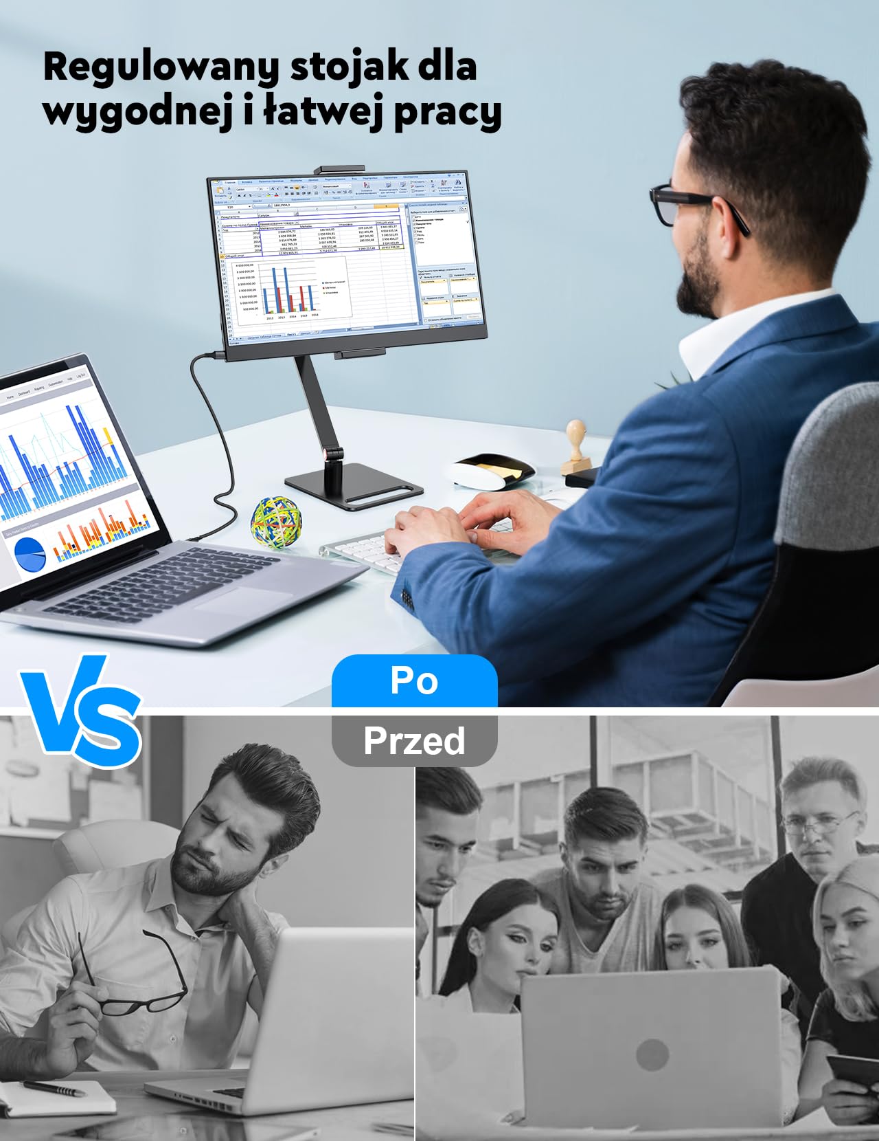 MAGICRAVEN Przenośny monitor 15,6" 1080p FHD laptop rozszerzenie monitor IPS Screen, monitor laptopa z głośnikiem, ekran do laptopa/komputera/telefonów/PS45/X-Bo z HDMI/USB C i uchwytem