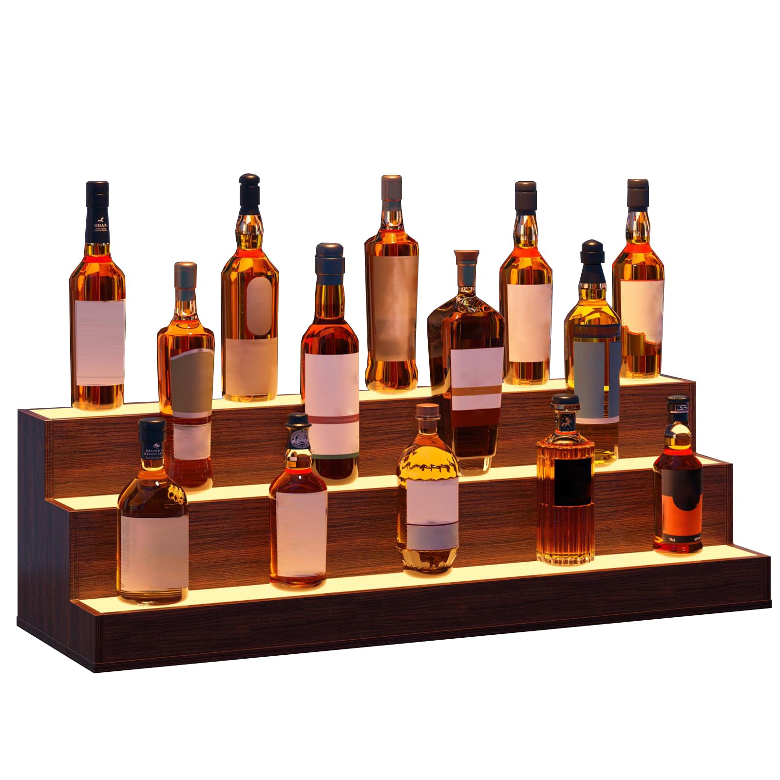 KIROJA 3 Step LED Lighted Liquor Bottle Display Shelf, 37.4 inch LED Bar Shelves for Liquor, DIY Illuminated Bottle Shelf with App & Remote Control
