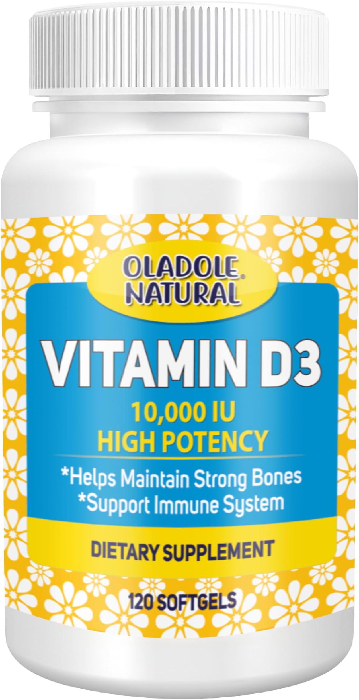 Oladole NaturalVitamin D3 10,000 IU- 120 Softgel | High Potency Formula Supports Healthy Bones, Teeth, Muscles & Immune Function | Non-GMO, Gluten-Free | Mood Enhancer, Daily Wellness Essential