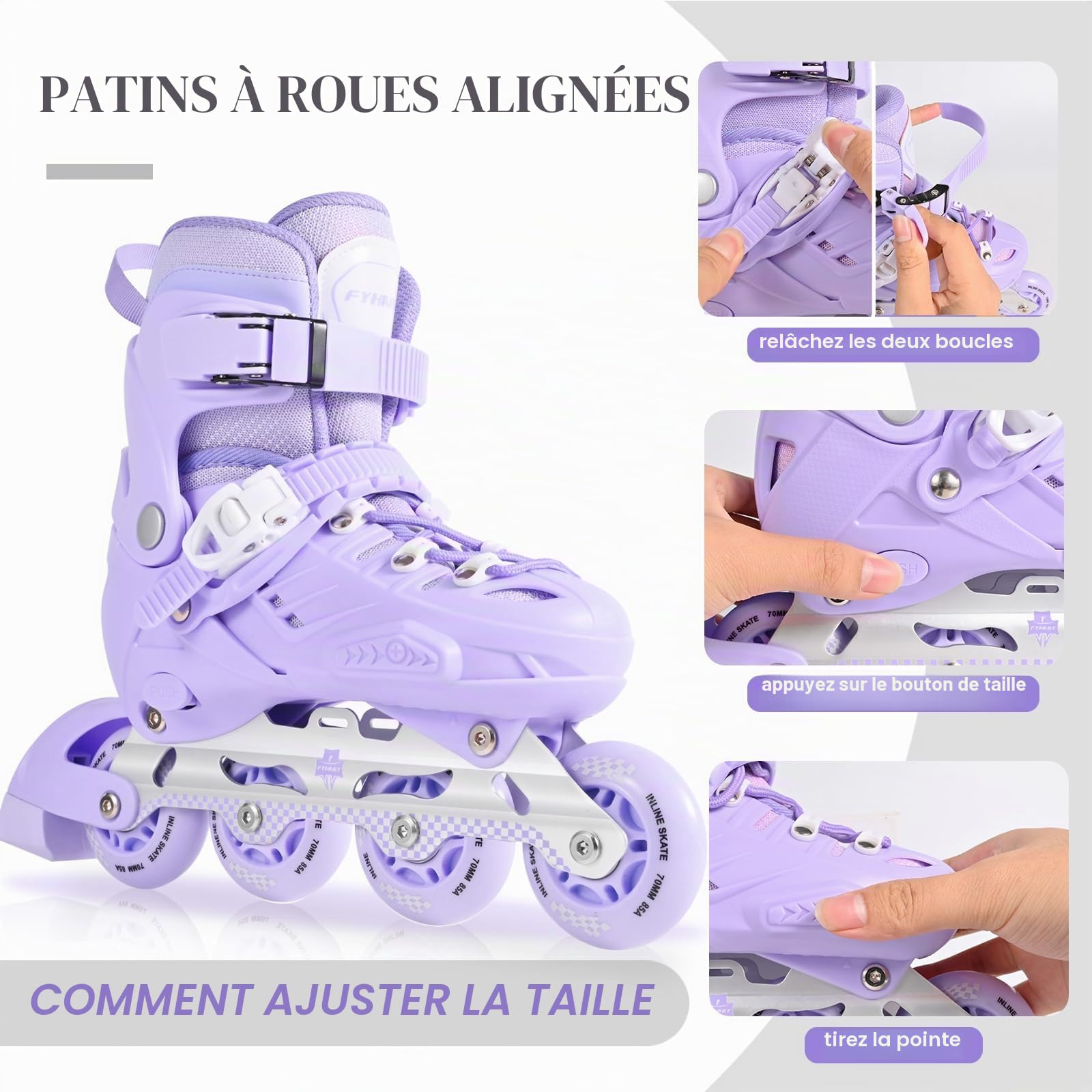 Patins à Roues en Ligne pour Enfants Débutants Réglables Filles Garçons Intérieur Extérieur