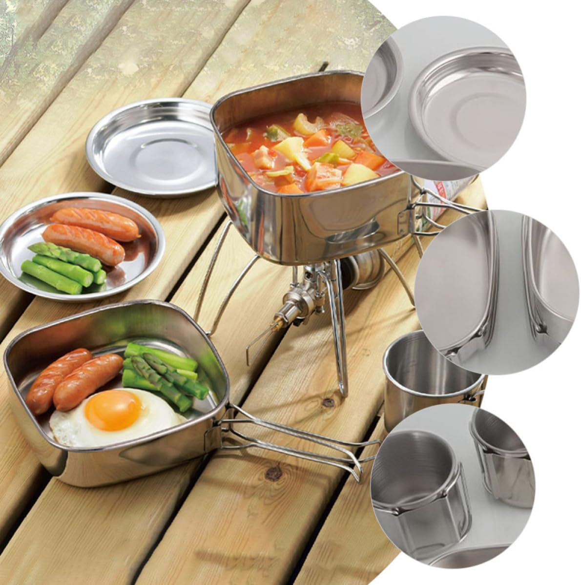Outdoor Cooking Pot Camping Cookware Set Frying Pan Plates Cups for Stainless Steel Fast Heating Compact and Backpacking Hiking