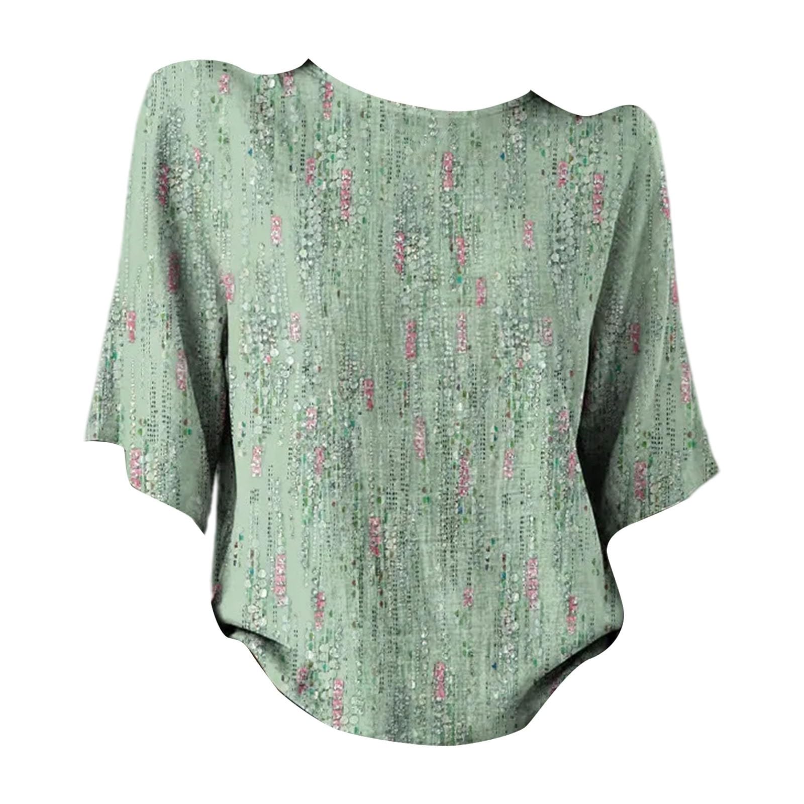 Camicetta da donna in canapa, girocollo, larga, con paillettes