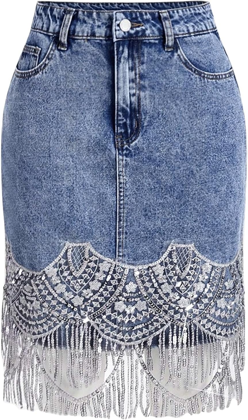 Fringe Denim Skirt