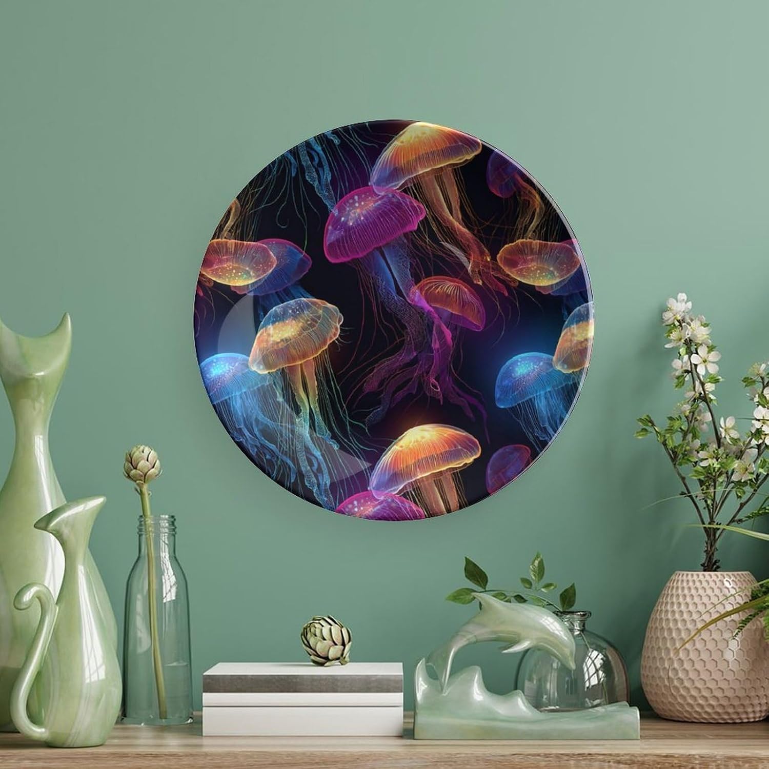 Glowing Colors Jellyfish Modern Decorative Plate Ceramic Ornaments 6inch image 5