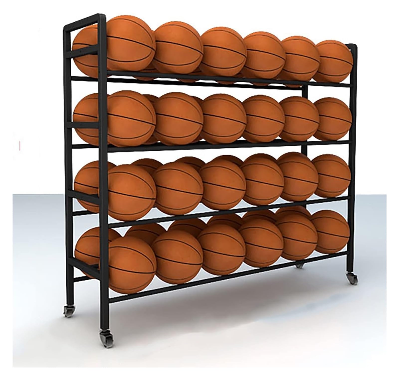 Wózek na kółkach o wysokiej wydajności, 3-poziomowy stojak do koszykówki podłogowy z kołami, do sprzętu sportowego (140 x 35 x 120 cm)