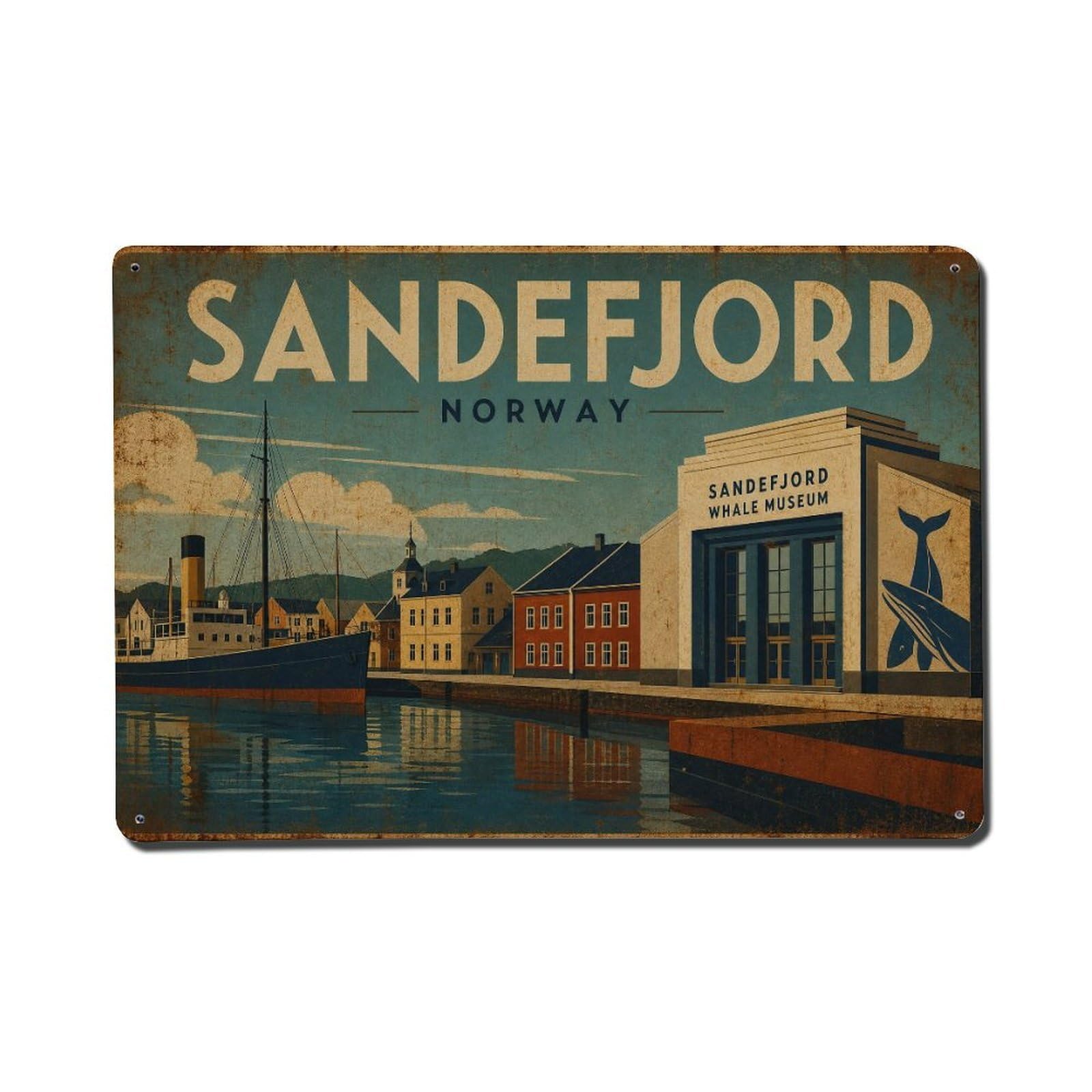 Metal Tin Sign Travel Vintage Norway Sandefjord